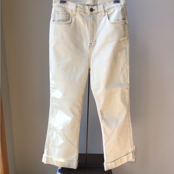 Current/Elliott Denim - Current Elliot Cream Cropped Cuffed Kick Flare Jeans